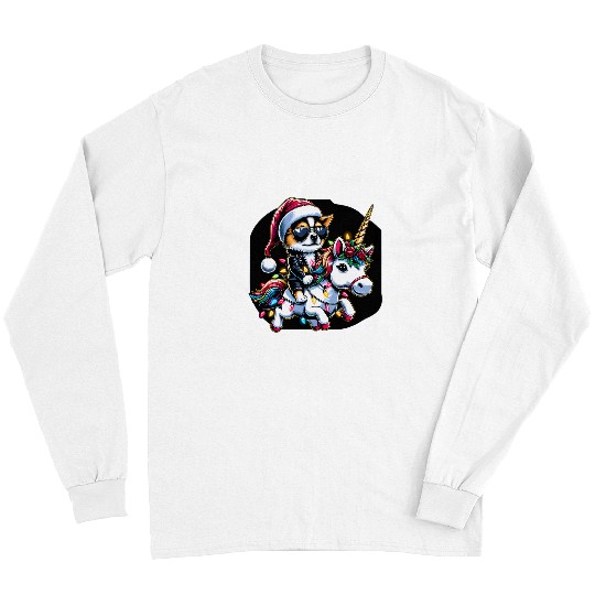 Christmas Lights Jack Chi Dog Riding Unicorn Long Sleeves