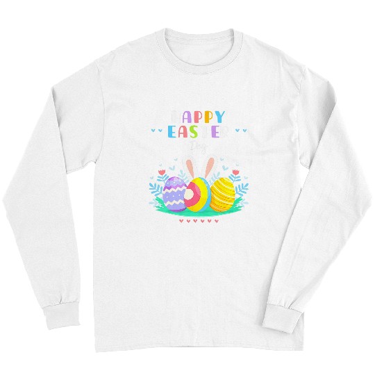 Happy Easter Day Pastel Spring Eggs Hunting Bunny Easter Long Sleeves