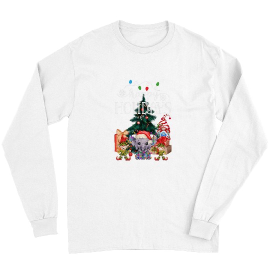 Elephant Pet Happy Holidays Elephant Long Sleeves