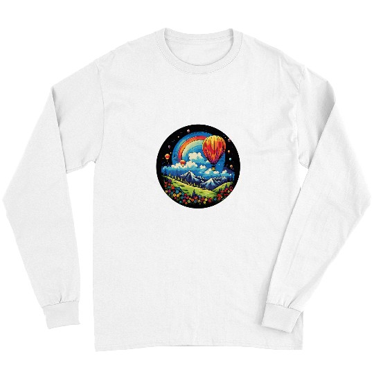 Hot Air Balloon Floating Gracefully In A Clear Blue Sky 2 Long Sleeves
