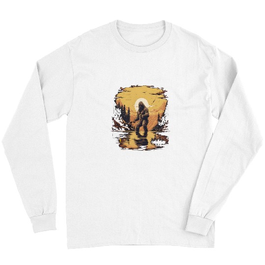 Funny bigfoots Fly Fishing Sunset Fishing Dad Sasquatch Long Sleeves