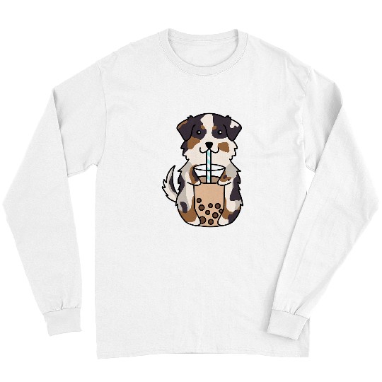 Australian Shepherd Bubble Tea Funny Dog Long Sleeves