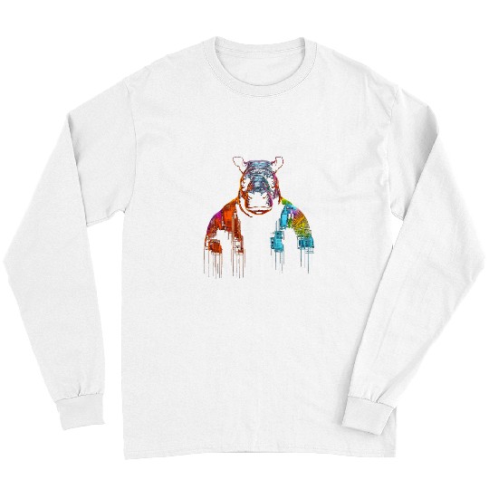 Hippo Pet Abstract Cololrful Animal Geometric Art Hippo Long Sleeves