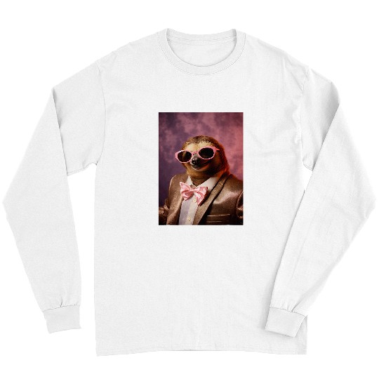 Sloth Pet In Suit 90 s Party Weird Animal Funny 1990s Long Sleeves