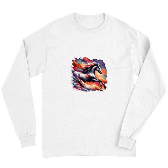 Graffiti Horse Colorful Horse in the Evening Ride Long Sleeves