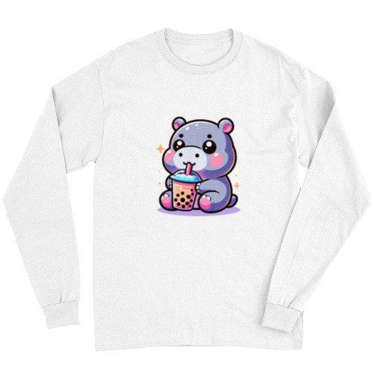 Hippo Pet Kawaii Hippo Anime Boba Tea Bubble Milk Tea Kids Long Sleeves