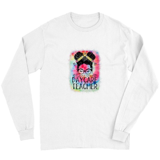 Love Daycare Teacher Messy Bun Daycare Provider Long Sleeves