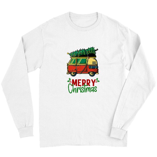 Camper Merry Christmas Tree Vehicles Camping xmass Holiday Long Sleeves