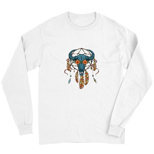 Bull Skull Dream Catcher Western American Indian Design Long Sleeves
