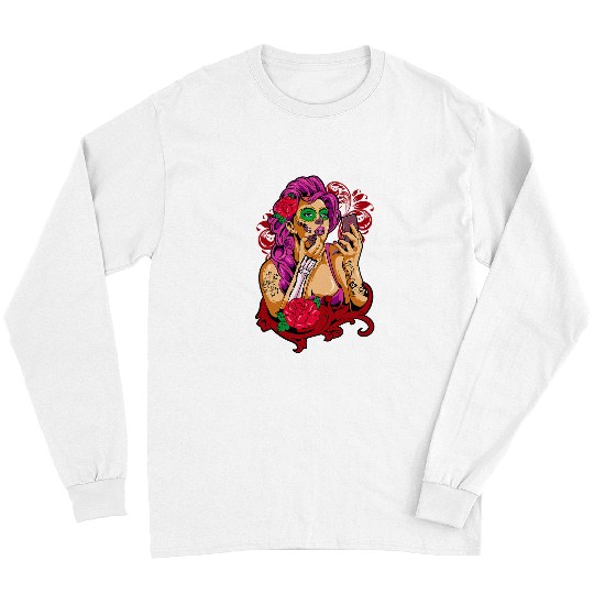 Halloween La Calavera Catrina Mexico Candy Sugar Skull Girl Long Sleeves