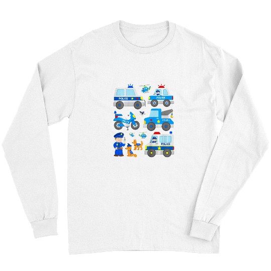 Kids Cop with Police Dogs Motorcycle Tow Truck Vehicles Boy Girl Long Sleeves