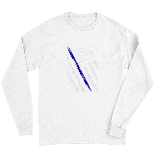 Law Enforcement Police Support Blue Line American Flag Long Sleeves