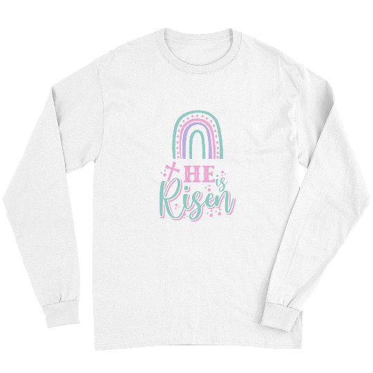 Christian Jesus Easter Day He is Risen Rainbow Long Sleeves