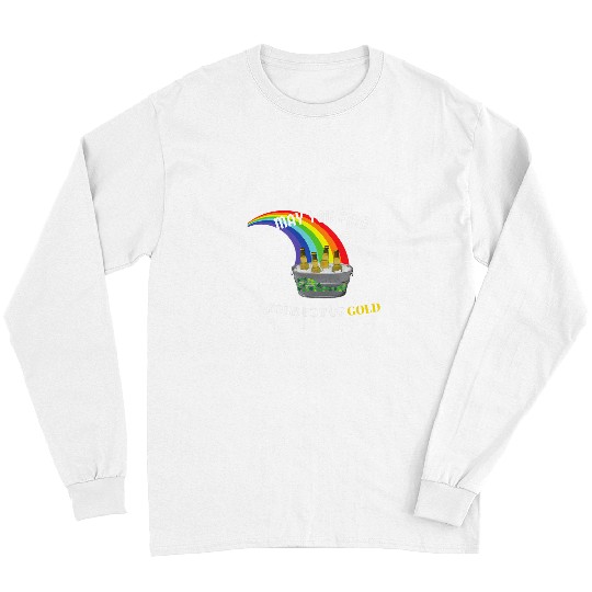 Beer Fun St Patricks Day May You Find Your Pot of Gold Beer Rainbow Long Sleeves
