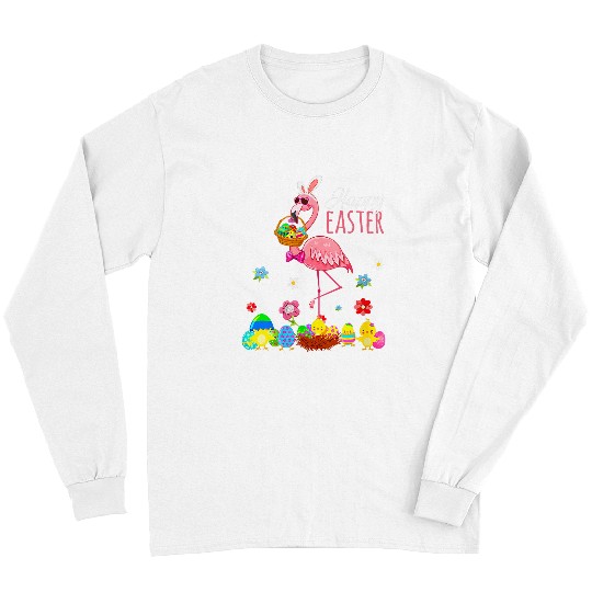 Happy Easter Flamingo With Easter Egg Basket Hunting 9 Long Sleeves
