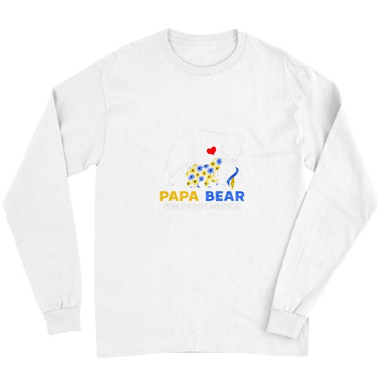 Bear Pet Papa Bear Down Syndromes Awareness Blue Yellow Ribbon Long Sleeves