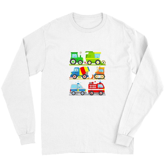 Kids Carss Vehicles Harvester Fires Truck Bulldozer Police Toddler Long Sleeves