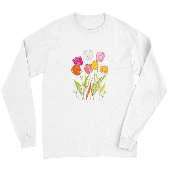 Penguin Pet Floral Bright Tulips Botanical art 1 Long Sleeves
