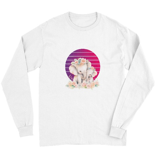 Elephant Pet Mom Baby Elephant pink flowers girl floral Long Sleeves
