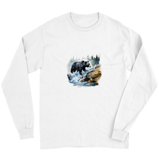 Bear Pet Black Bear Wilderness Waterfall Mountain Animal Long Sleeves
