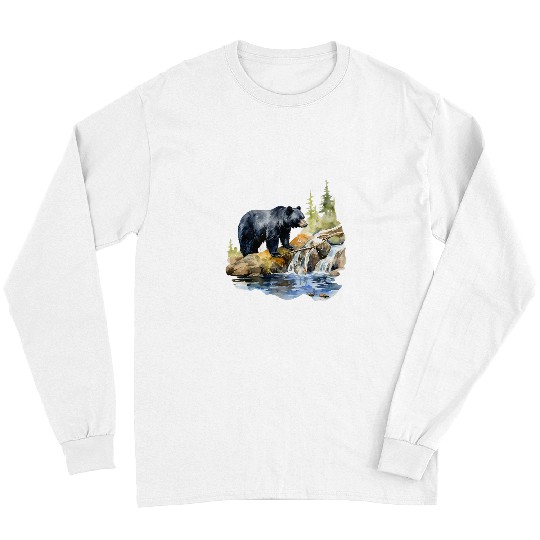 Bear Pet Black Bear Wilderness Waterfall Mountain Animal 3 Long Sleeves