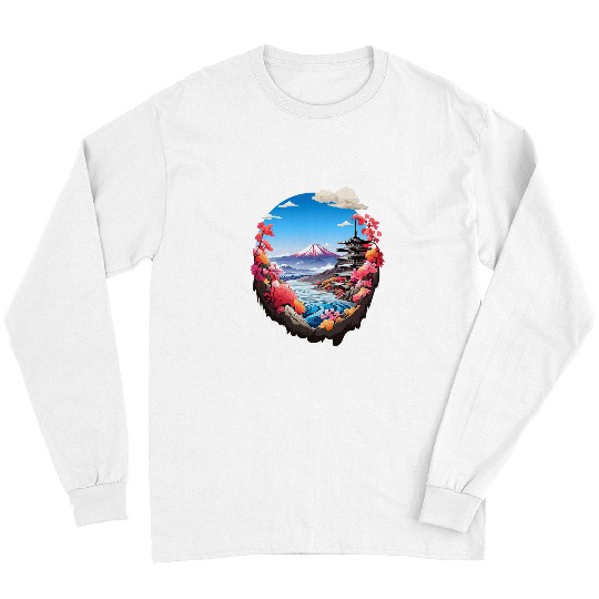 Japan Mount Fuji and Sakura Cherry Blossom sky Long Sleeves