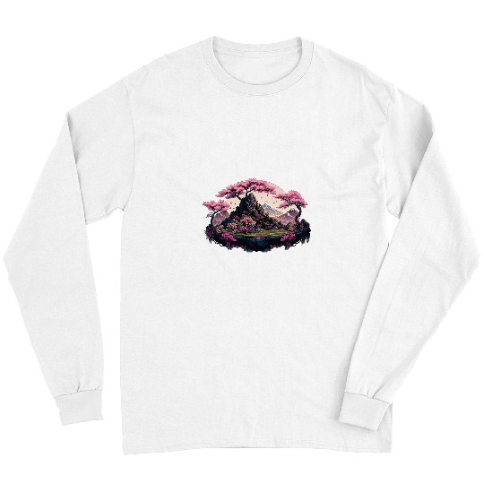 Japanese Sakura Garden Mount Fuji Blossom Funny Long Sleeves