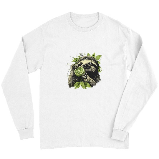 Sloth Pet Lime Sloth Drawing Portrait Animal Art Lime Lover Artwork Long Sleeves