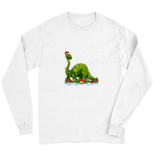 Dinosaur Lover Matching Santa Hat Brontosaurus Christmas Long Sleeves