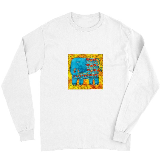 Elephant Pet Patterned Elephant Colorful Pen And Ink Drawing Artwork Long Sleeves