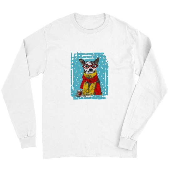 Coffee Fun CoffeeLoving Canine in Winter Wonderland Long Sleeves