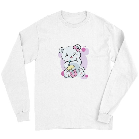 Cute Polar Bear Design For Boba Tea Lover Long Sleeves