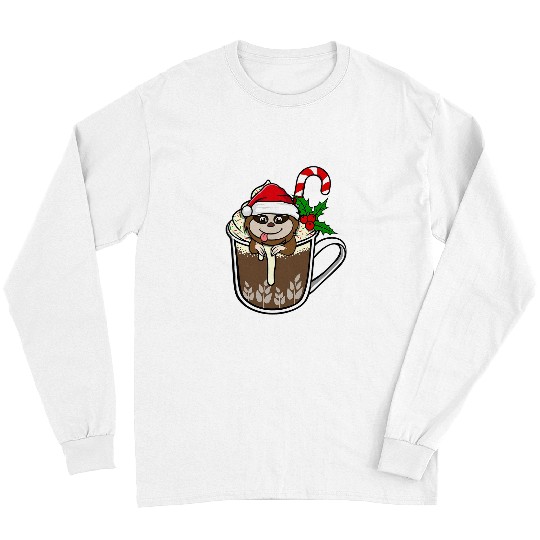 Sloth Pet is sitting in Cocoa Hot Chocolate christmas drink Long Sleeves
