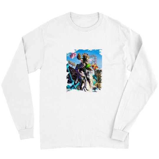 Sloth Pet Riding Dinosaur Velociraptor Raptor Skating Long Sleeves