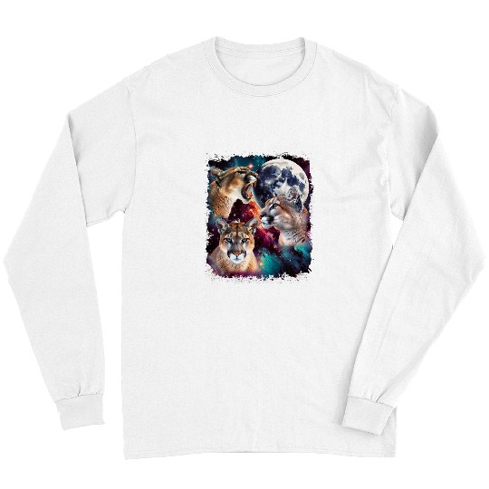 Lion Pet Three Mountain Lion Moon 3 Cougar Moon Funny Cursed Meme Long Sleeves