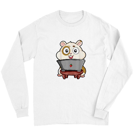 Hamster Pet With Computer homes Schooling Humor Comic Long Sleeves