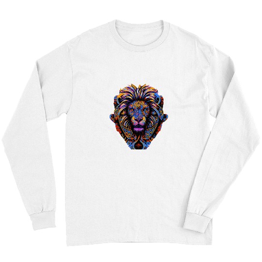 Lion Pet Colorful Lion Head Pop Art Zodiac Sign Leo Astrology Long Sleeves