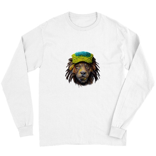 Lion Pet Rasta Reggae Lion Wearing Slouchy Hat Jamacian 8 Long Sleeves