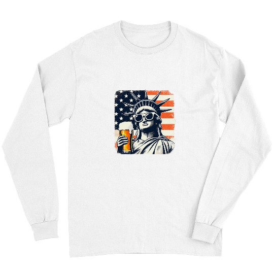 Beer Fun USA Statue of Liberty 4th of July Party Beer Funny Patriotic Long Sleeves