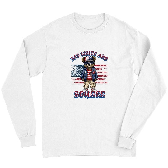 Bear Pet Red White Boujee 4th of July Hip Hop Teddy Bear Streetwear Long Sleeves