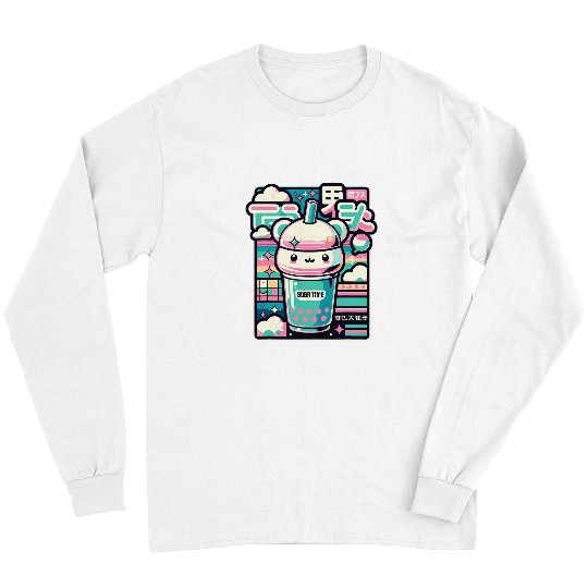 Bear Pet Bubble Milk Tea Boba Cute Bear Kawaii Aesthetic Boba Time Long Sleeves