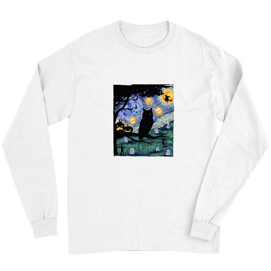 Owl Pet Scary Night Owl Tee Van Gogh Gift Halloween Long Sleeves