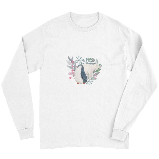 Bear Pet Penguin and Polar Bear Winter Wonderland Watercolor Long Sleeves