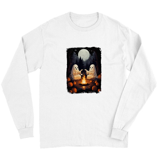 Cute ghosts Camping Marshmallow Spooky Vibes Gothic Halloween Long Sleeves