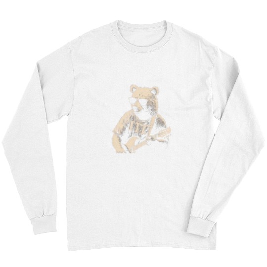 Bear Pet playing electric guitar cool Stencil Punk Rock 2 Long Sleeves