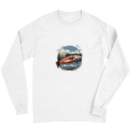 Fisherman American US Flag With Fly Fishing Brook Trout Fish 18 Long Sleeves