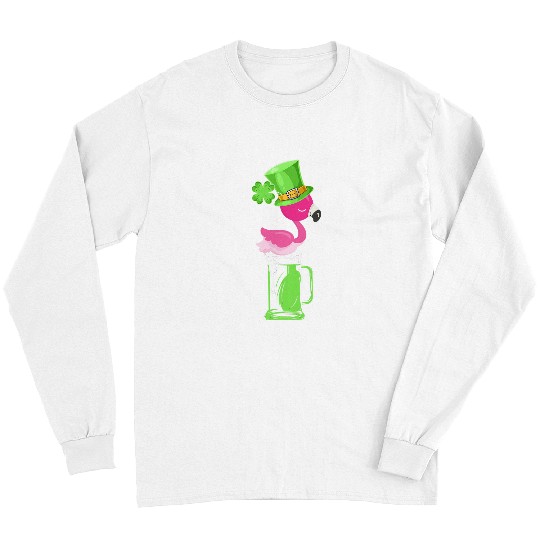 Beer Fun Pink Flamingo Irish Green Beer Shamrock Long Sleeves