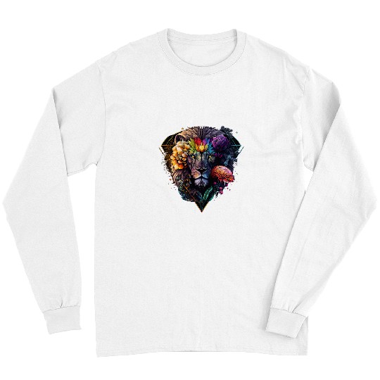 Lion Pet Animal Print Art Flowers Animal Lover Lion Long Sleeves