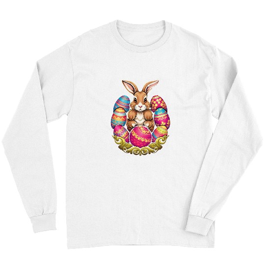 Easter Bunny Rabbit Colorful Eggs Easter Egg Hunt Long Sleeves