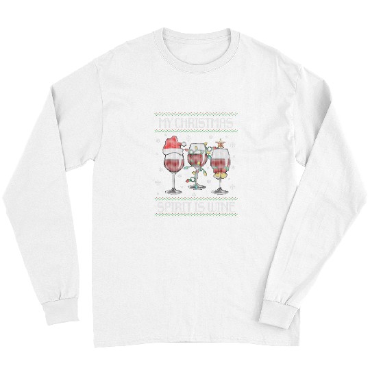 Wines Fun My Christmas Spirit Is Wines Ugly Christmas sweater glasses Long Sleeves